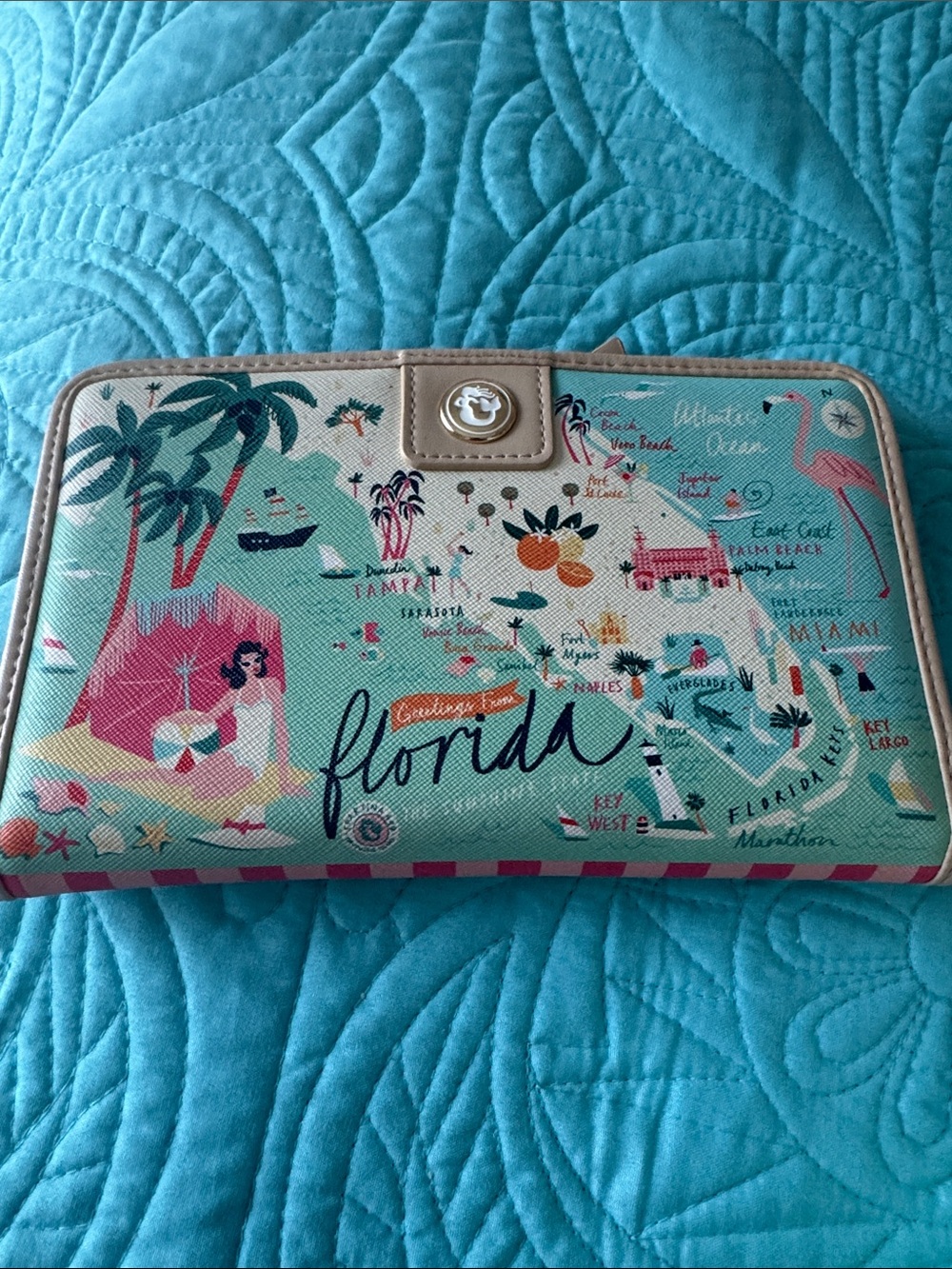 Florida Map Print Zip Wallet - Teal Travel Clutch